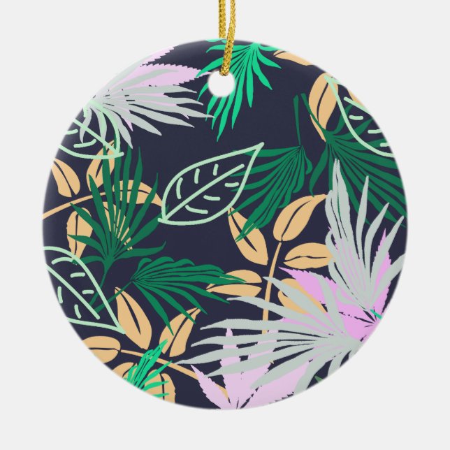 Tropical Vibes Leaves Plants Ceramic Ornament (Front)