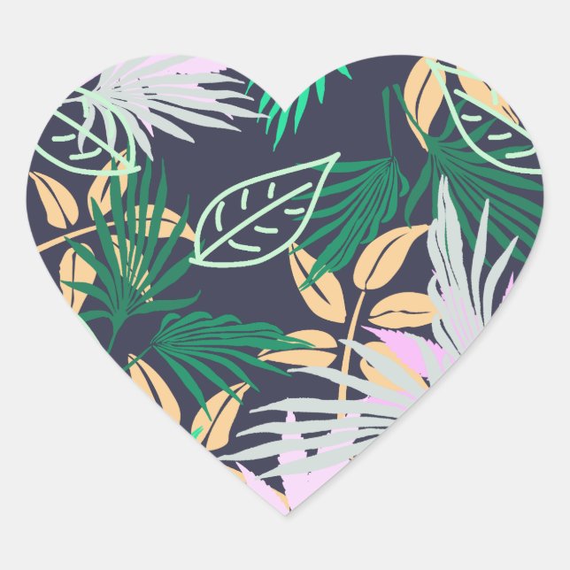 Tropical Vibes Leaves Plants Heart Sticker (Front)