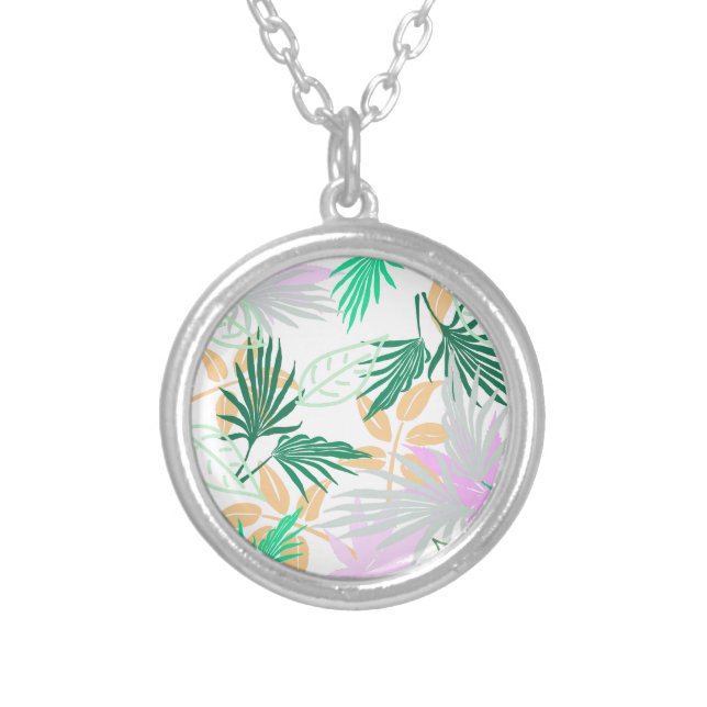 Tropical Vibes Leaves Plants Silver Plated Necklace (Front)