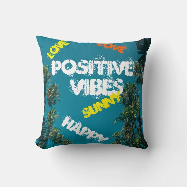 Tropical Vibes Palm Trees Cushion Throw Pillow (Front)