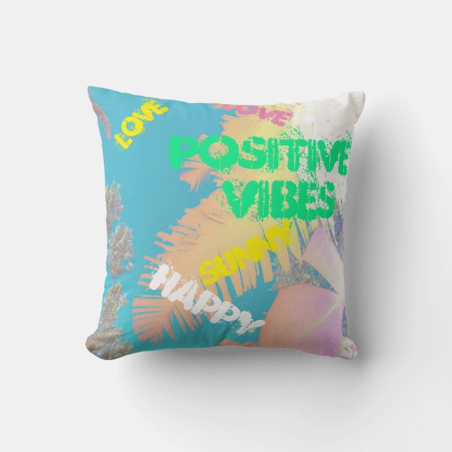Tropical Vibes Palm Trees Cushion Throw Pillow (Front)