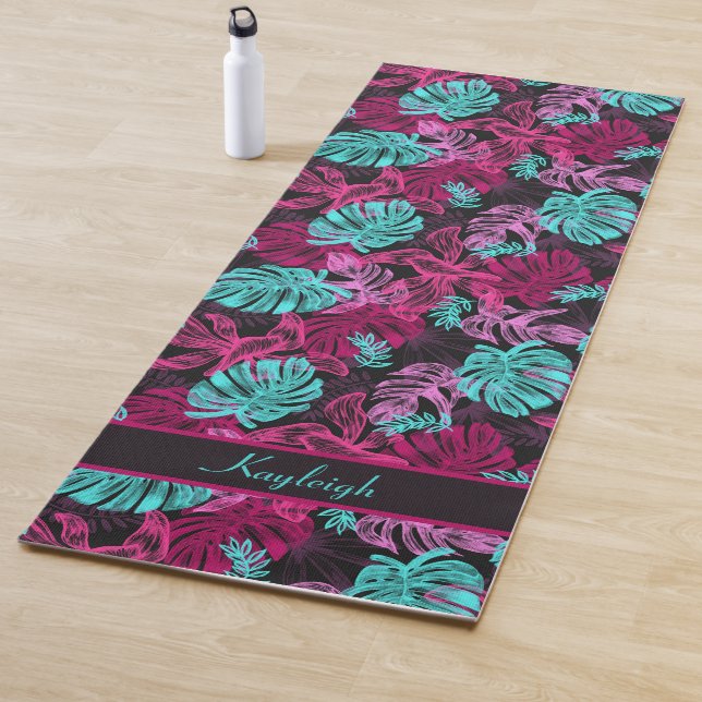 Tropical Vibes | Pink & Blue Monstera Leaf Yoga Mat (In Situ)