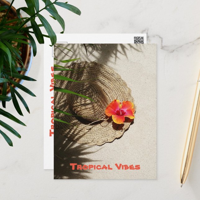 Tropical Vibes Sunhat and Hibiscus Postcard (Creator Uploaded)