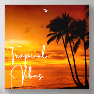 Tropical Vibes Sunset Palm Trees Art Print Acrylic Photo Tile