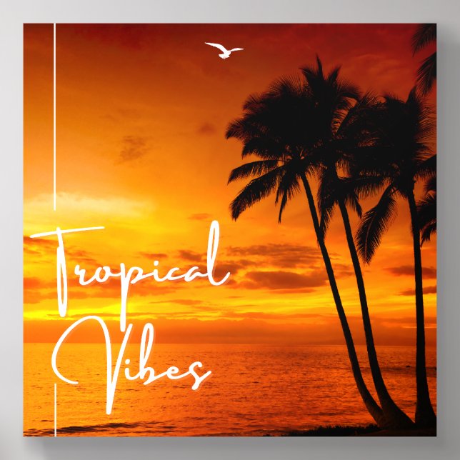 Tropical Vibes Sunset Palm Trees Art Print Acrylic Photo Tile (Front Set)