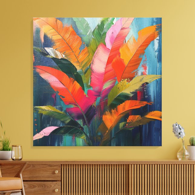 Tropical Vibrance – Abstract Colorful Leaves Canvas Print (Insitu(LivingRoom))