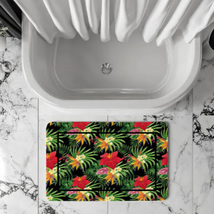 Tropical Vibrant Colorful Flowers Pattern Bath Mat