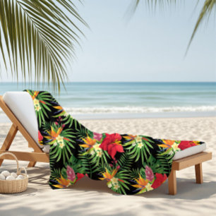 Tropical Vibrant Colorful Flowers Pattern Beach Towel