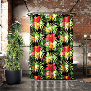 Tropical Vibrant Colorful Flowers Pattern Shower Curtain