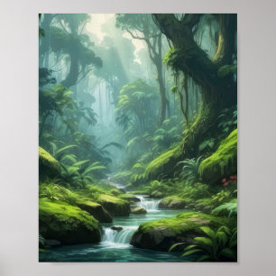 Tropical Vibrant Green Foliage Rainforest Poster