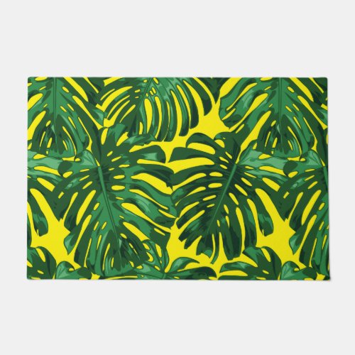 Tropical Vibrant Green Yellow Jungle Leaves Doormat