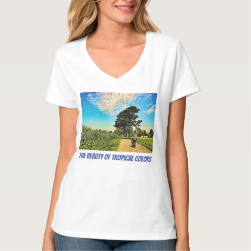 Tropical Village Sugar Cane Field Panorama T_Shirt