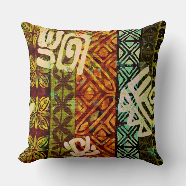 Tropical vintage 60s Hawaiian barkcloth  Throw Pil Pillow (Front)