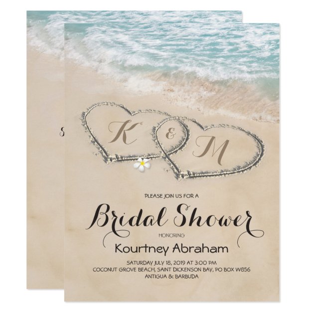 Tropical Vintage Beach Heart Bridal Shower Invitation