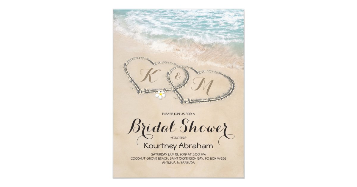 Tropical Vintage Beach Heart Bridal Shower Invitation Zazzle Com