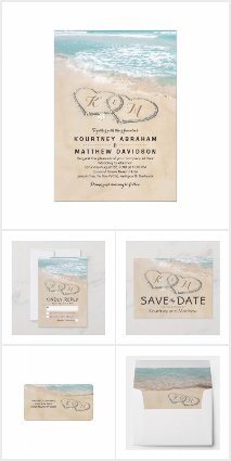 Tropical Vintage Beach Heart Invitation Suite