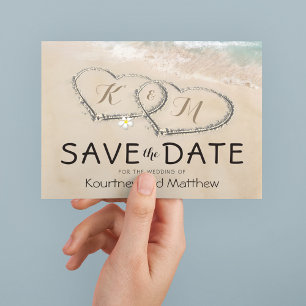 Tropical Vintage Beach Heart Shore Save the Date Announcement Postcard