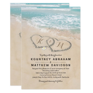 Tropical Vintage Beach Heart Shore Wedding Card