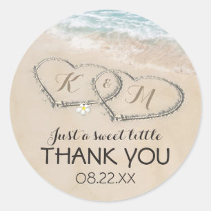 Tropical Vintage Beach Heart Shore Wedding Favor Classic Round Sticker