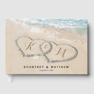 Tropical Vintage Beach Heart Shore Wedding Guest Book