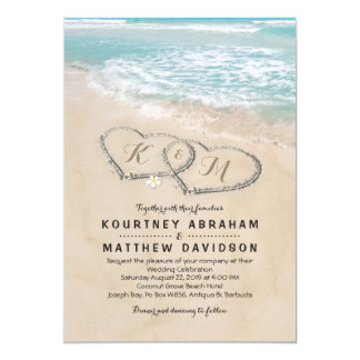 Tropical Vintage Beach Heart Shore Wedding Invitation