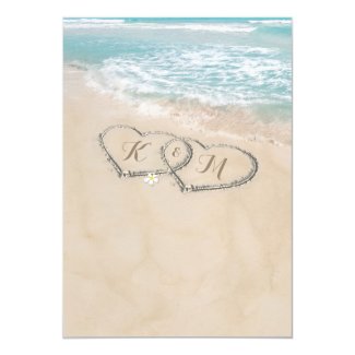 Tropical Vintage Beach Heart Shore Wedding Invitation