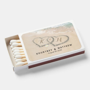 Tropical Vintage Beach Heart Shore Wedding Matchboxes