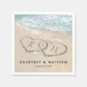 Tropical Vintage Beach Heart Shore Wedding Napkin