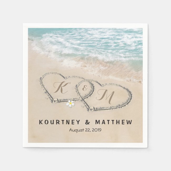 Tropical Vintage Beach Heart Shore Wedding Napkins