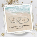 Tropical Vintage Beach Heart Shore Wedding Napkins<br><div class="desc">Beach destination wedding napkins featuring a summer tropical beach island background, a vintage sandy beach with two hearts in the shoreline, your initials and a simple text template. Click on the “Customize it” button for further personalization of this template. You will be able to modify all text, including the style,...</div>