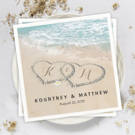 Tropical Vintage Beach Heart Shore Wedding Napkins