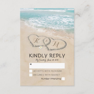 Tropical Vintage Beach Heart Shore Wedding RSVP