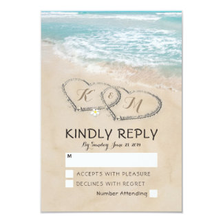 Tropical Vintage Beach Heart Shore Wedding RSVP Card