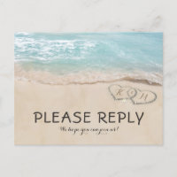 Tropical Vintage Beach Heart Shore Wedding RSVP Invitation Postcard