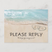 Tropical Vintage Beach Heart Shore Wedding RSVP Invitation Postcard (Front)