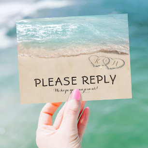 Tropical Vintage Beach Heart Shore Wedding RSVP Invitation Postcard