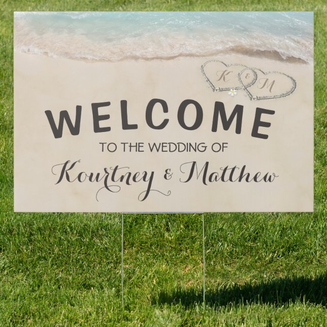 Tropical Vintage Beach Heart Shore Wedding Sign (Insitu)