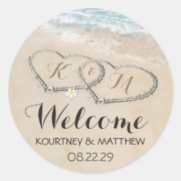 Tropical Vintage Beach Heart Shore Wedding Welcome Classic Round Sticker