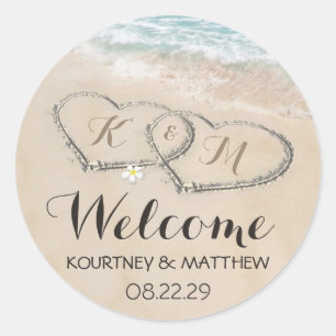 Tropical Vintage Beach Heart Shore Wedding Welcome Classic Round Sticker