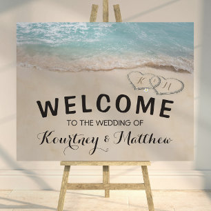 Tropical Vintage Beach Heart Shore Wedding Welcome Foam Board