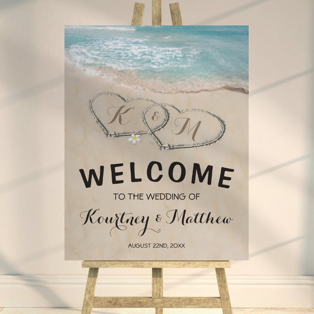 Tropical Vintage Beach Heart Shore Wedding Welcome Foam Board (Creator Uploaded)
