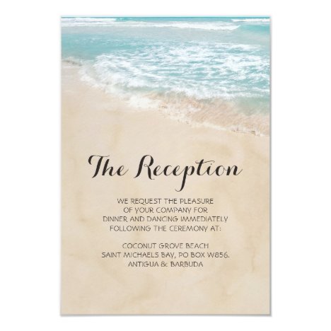 Tropical Vintage Beach Heart Wedding Reception Card