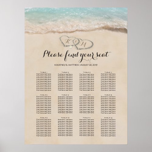 Tropical Vintage Beach Heart Wedding Seating Chart