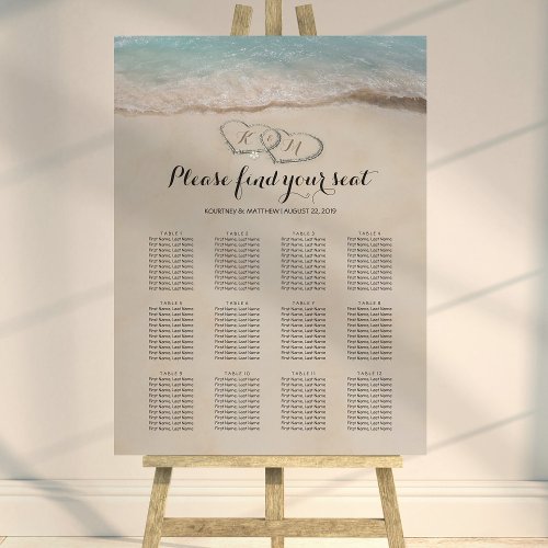 Tropical Vintage Beach Heart Wedding Seating Chart Foam Board