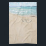 Tropical Vintage Beach Hearts Initials Kitchen Towel<br><div class="desc">Beach themed kitchen towel featuring a summer vintage sandy beach with two hearts in the shoreline,  and your initials. If you would like this on a product that is not in the collection,  please contact me.</div>