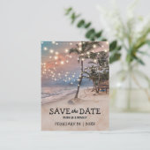 Tropical Vintage Beach Lights Save the Date Announcement Postcard (Standing Front)