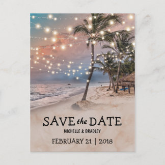 Tropical Vintage Beach Lights Save the Date Announcement Postcard