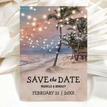 Tropical Vintage Beach Lights Save the Date Announcement Postcard
