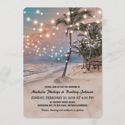 Tropical Vintage Beach Lights Wedding Invitation