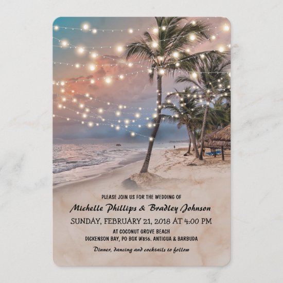 Tropical Vintage Beach Lights Wedding Invitation